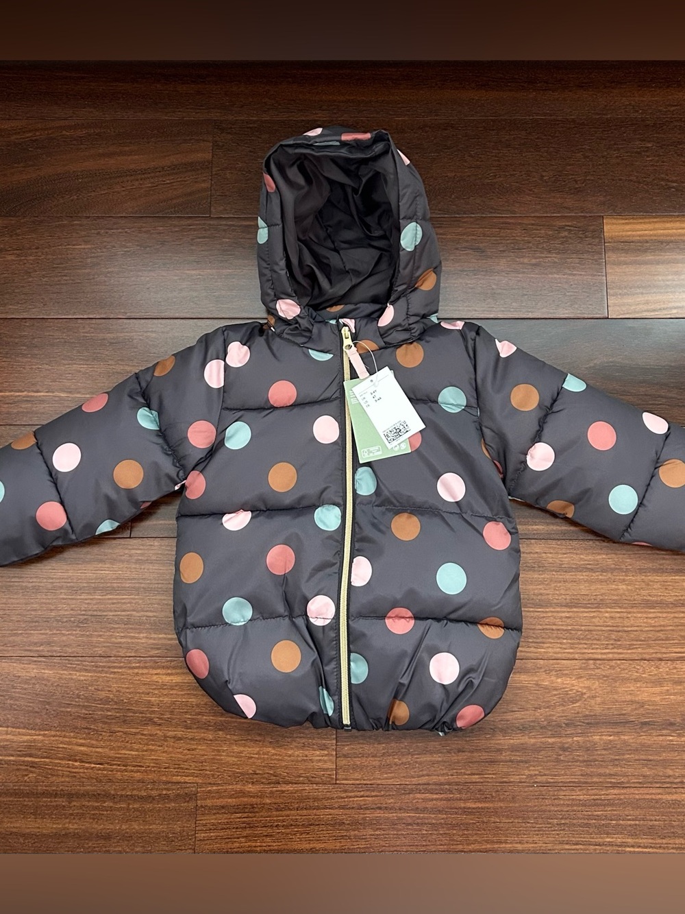 Kids H&M Hooded Puffer Jacket with Colourful Polka Dots